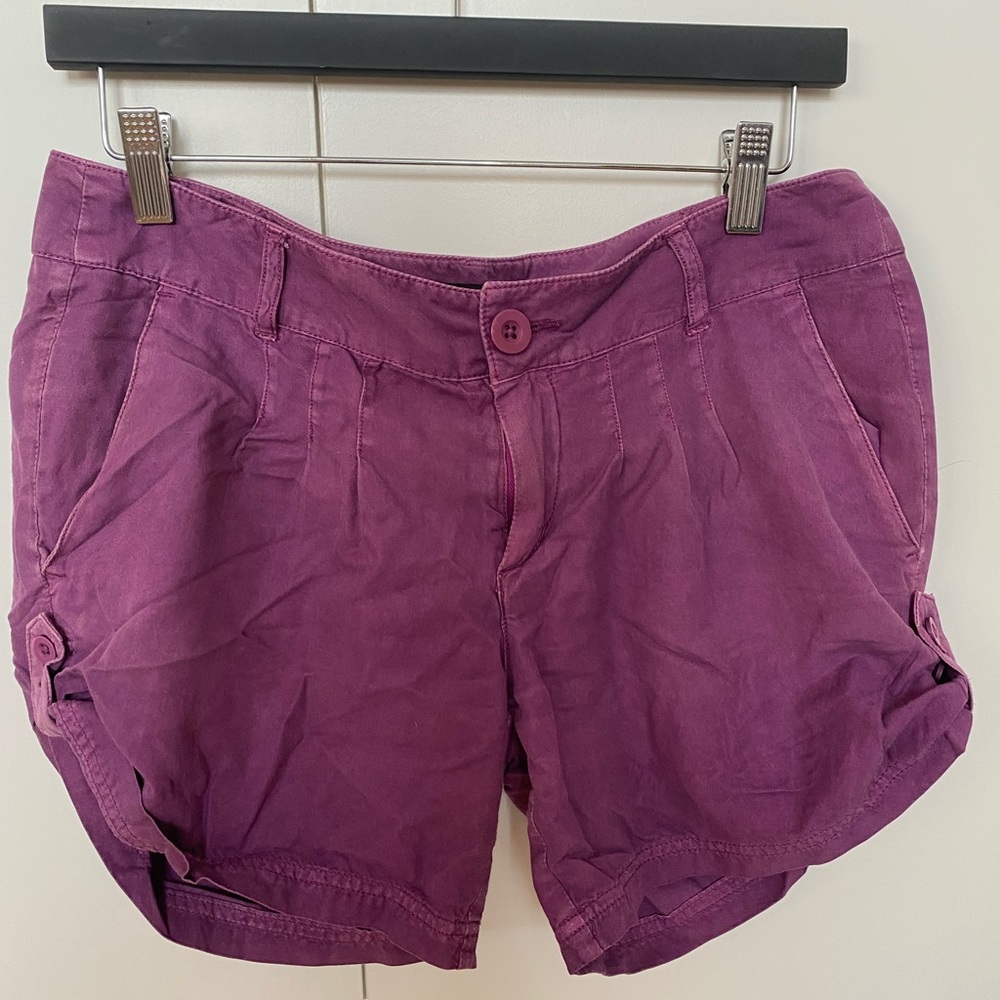 Distressed Purple shorts. Adjustable side button